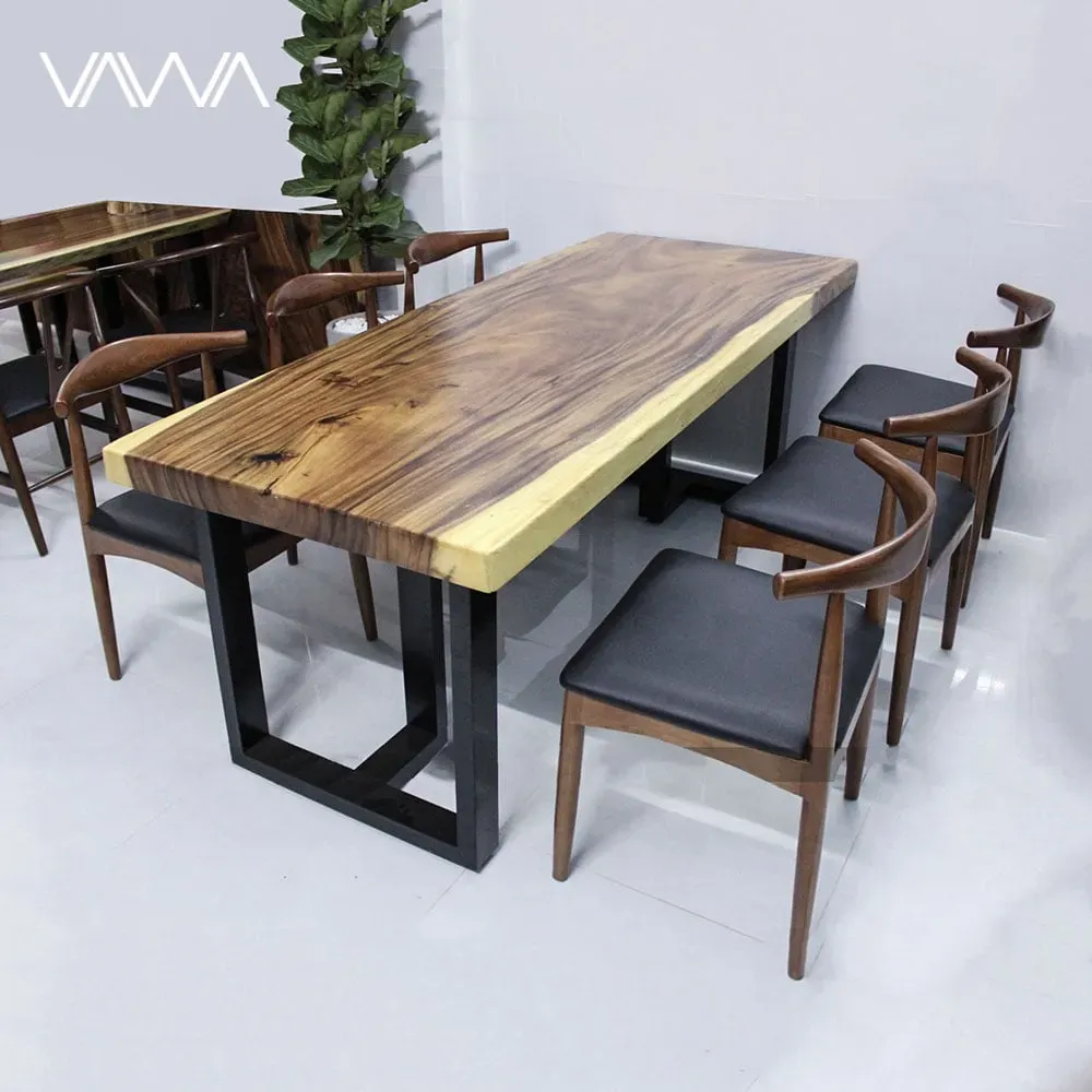 Bộ bàn ăn gỗ me tây nguyên tấm hiện đại kết hợp ghế Elbow tại Hà Nội