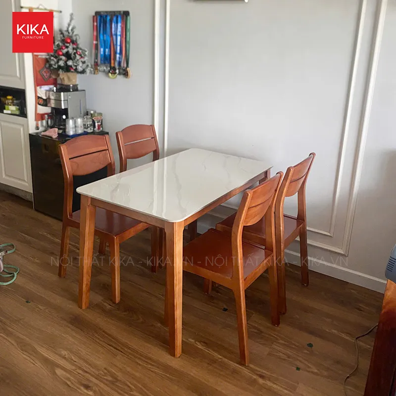Bộ bàn ăn gỗ Sồi 4 ghế mặt đá Ceramic kích thước nhỏ - BA448
