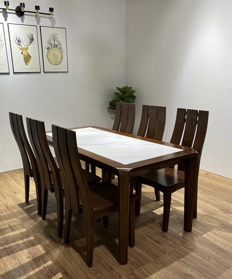 Bộ bàn ăn mặt đá kết hợp chân gỗ tự nhiên sang trọng