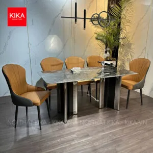 Bộ bàn ăn mặt đá Thạch Anh 6 ghế hiện đại BA381