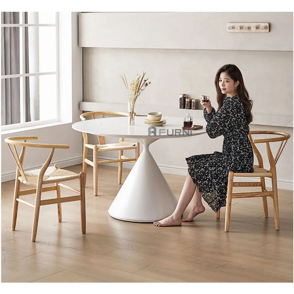 Bộ bàn ăn mặt đá chân trụ