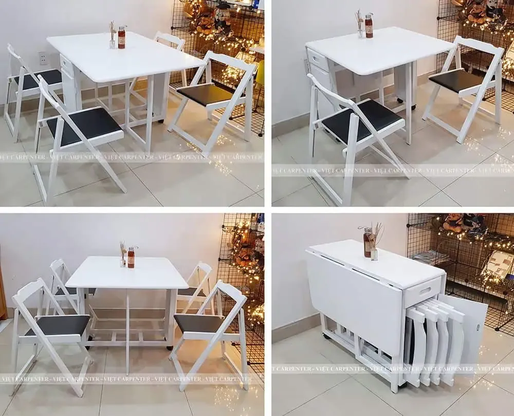 Bàn ăn xếp gọn thông minh 4 đến 6 người ngồi màu trắng giá siêu rẻ mà đẹp