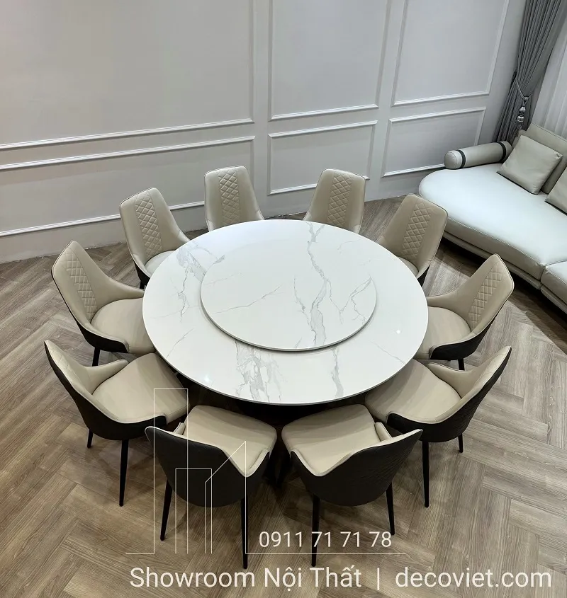 Bộ bàn ăn tròn 10 ghế kích thước 1m5 có mâm xoay hiện đại