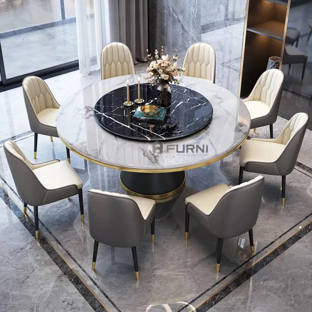 Bộ bàn ăn tròn 8 ghế