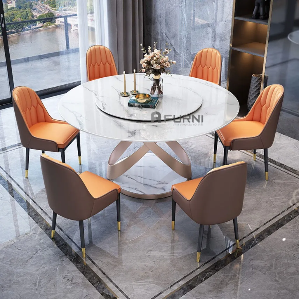 Bộ bàn ăn tròn 2 mặt đá