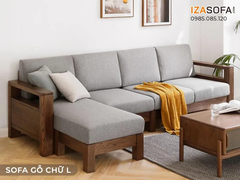 Bộ bàn ghế chữ L gỗ sồi với thiết kế đơn giản