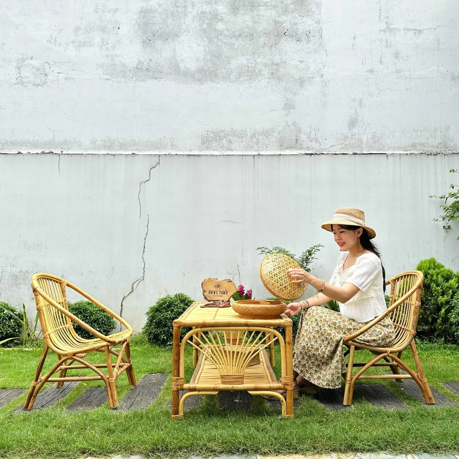 Bộ bàn ghế mây cafe