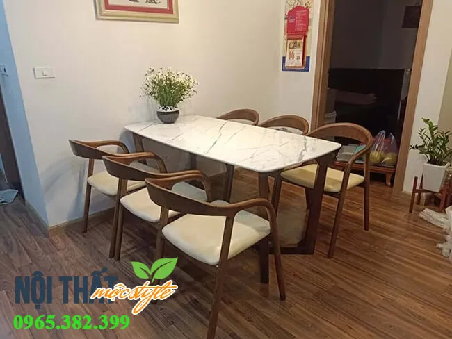 Bộ bàn ghế neva 6 ghế làm từ gỗ ASH cao cấp kết hợp mặt đá sang trọng