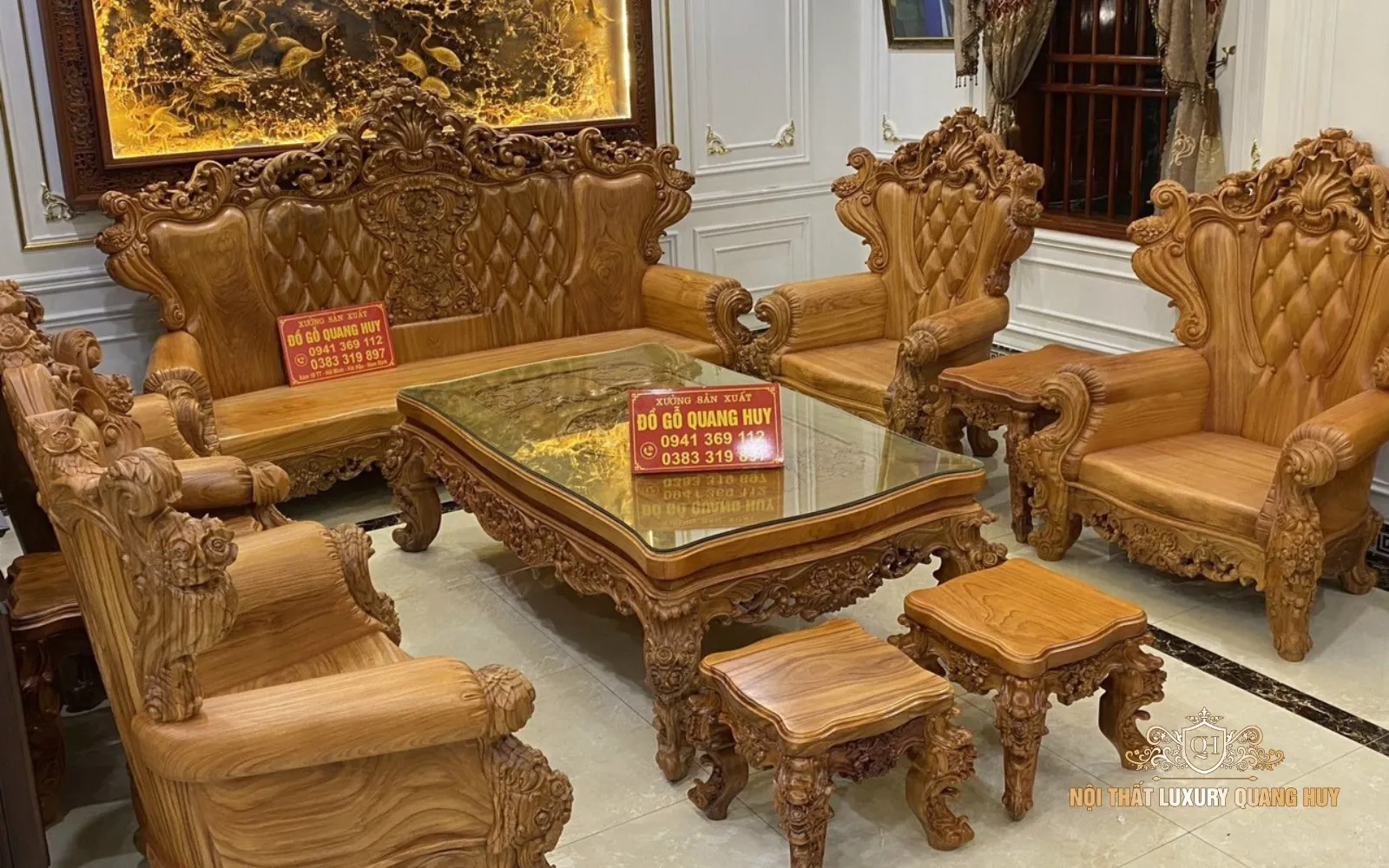 Một góc bộ bàn ghế gỗ cao cấp 10 món kích thước lớn