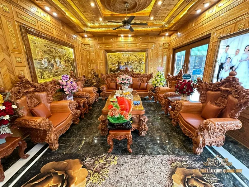 Bộ bàn ghế gỗ nguyên khối Cá Chép Sen Tài Lộc