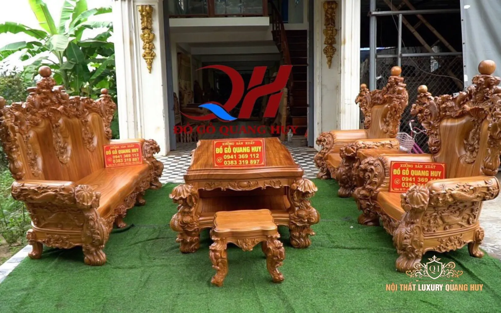 Chi tiết bộ bàn ghế gỗ cao cấp 6 món chân quỳ