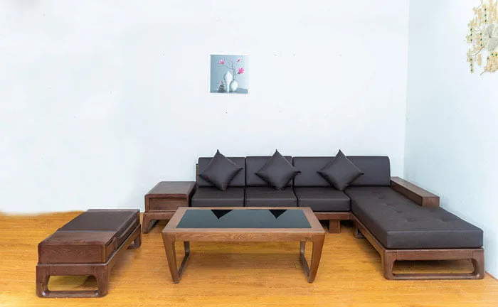 Bộ sa lông gỗ với thiết kế hiện đại, đường nét dứt khoát