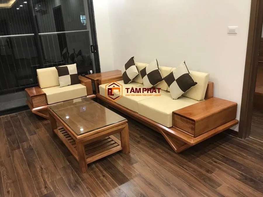 Mẫu bàn ghế sofa gỗ có thiết kế vuông vắn