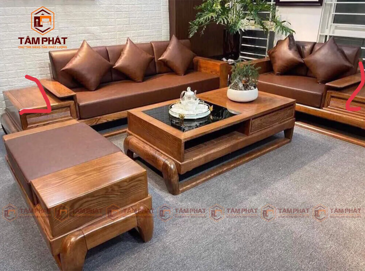 Mẫu bàn ghế sofa gỗ phong khách đẹp với 2 văng dài