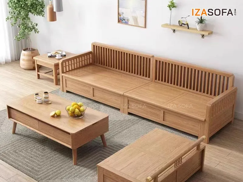 Chi tiết khung gỗ sồi và tay nan độc đáo của mẫu bàn ghế gỗ phòng khách hiện đại ZG13