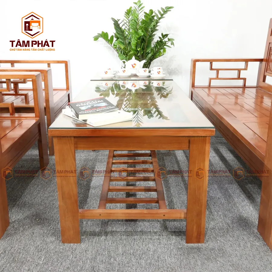 Mẫu bộ bàn ghế sofa gỗ sồi chạm phù quý mặt ghế rộng rãi