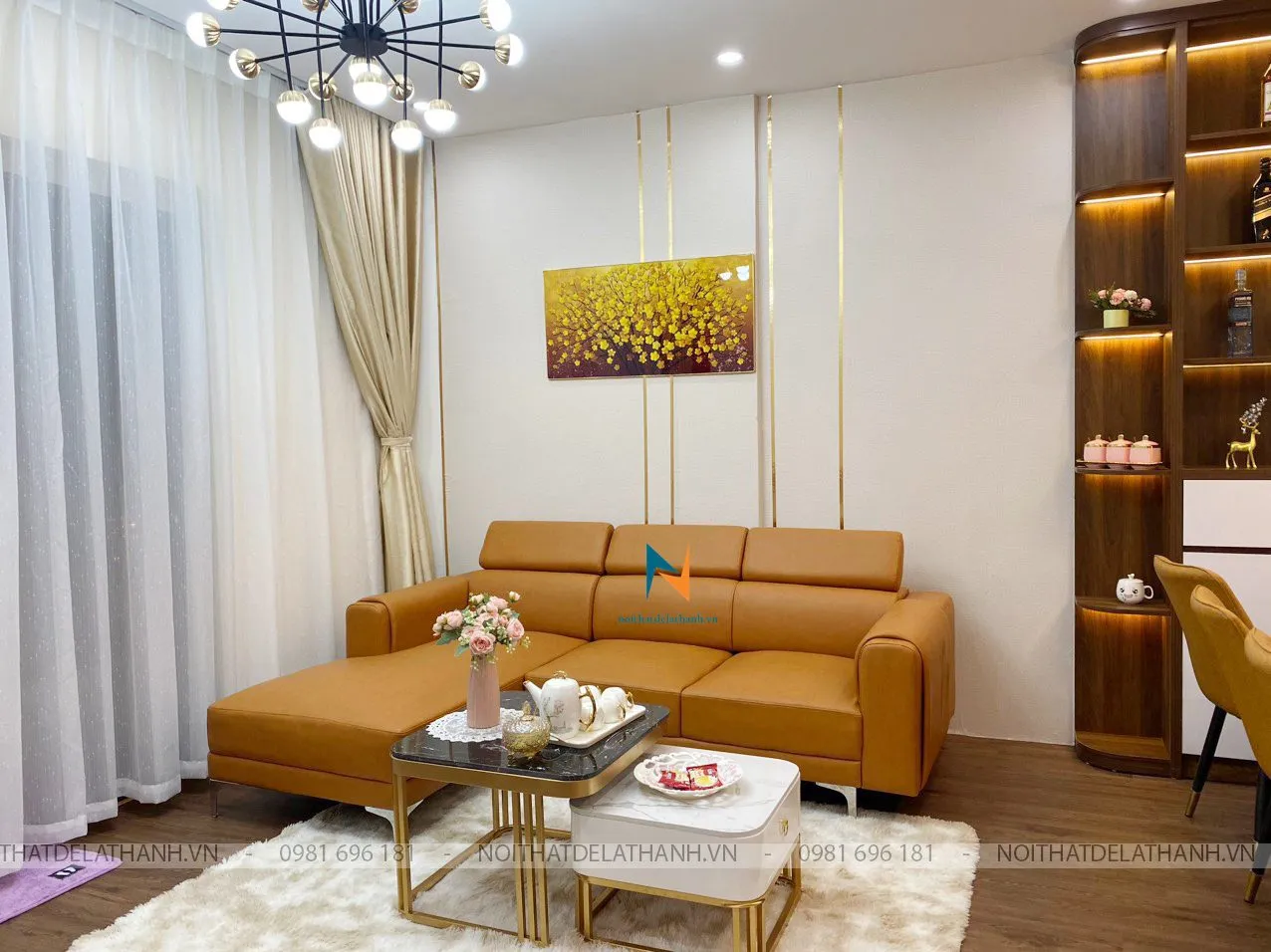 Bộ bàn ghế sofa chữ L phòng khách nhỏ giá rẻ, bọc da công nghiệp cao cấp