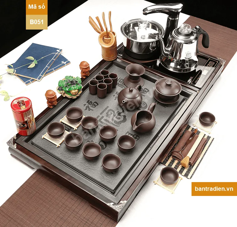 Bàn trà điện thông minh gỗ mặt đá B051