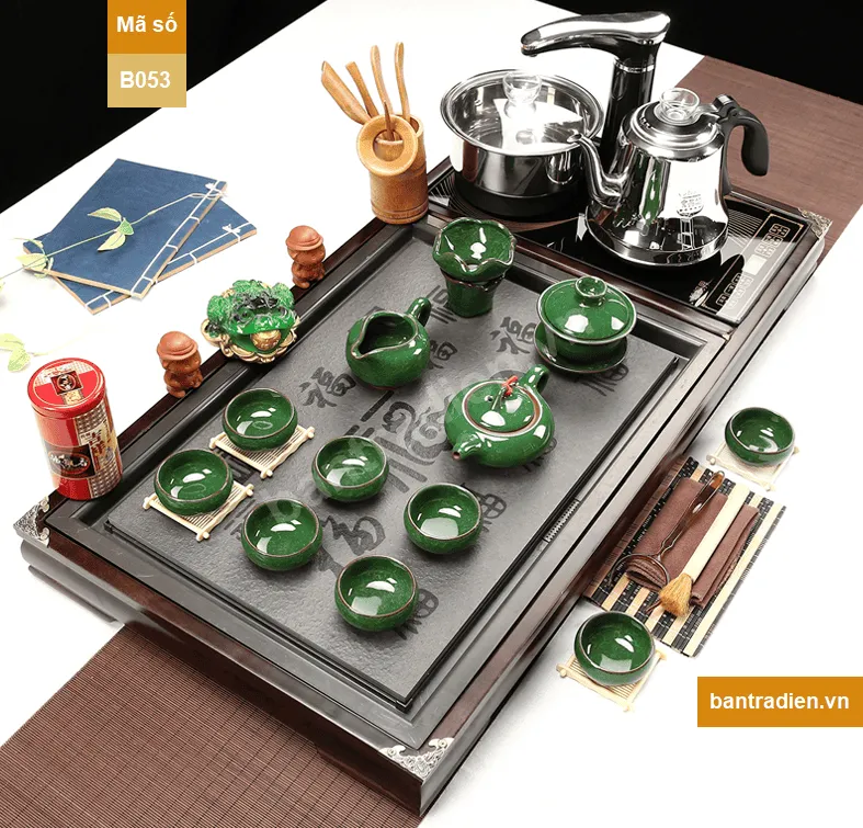 Bàn trà điện thông minh gỗ mặt đá B053