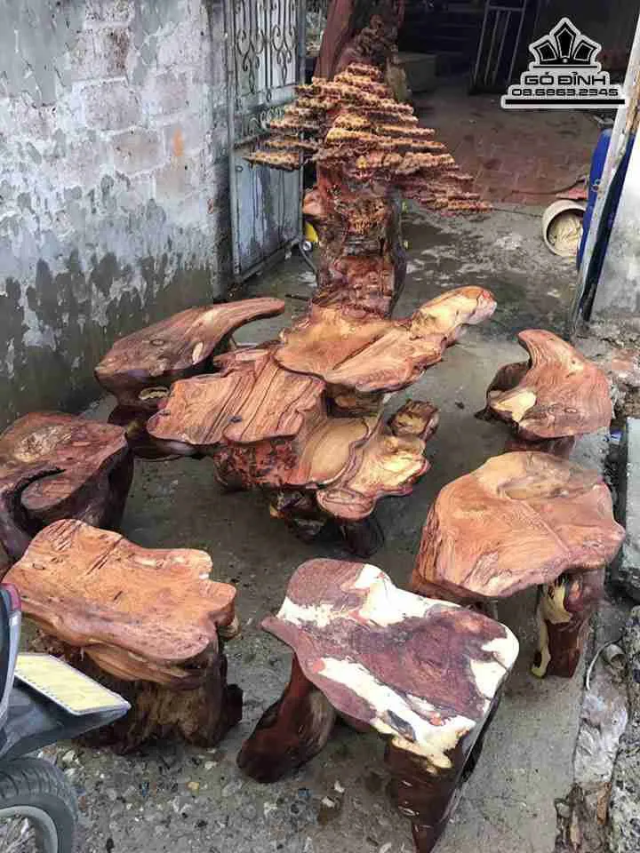 Bộ Bàn Trà Gốc Cây Gỗ Cẩm Chỉ
