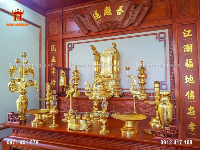 Bộ đỉnh đồng tam sự và ngũ sự trang trí bàn thờ gia tiên