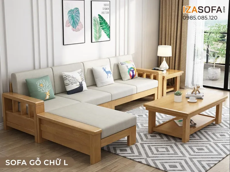 Bộ ghế gỗ chữ L đẹp có nệm ngồi dày, êm ái
