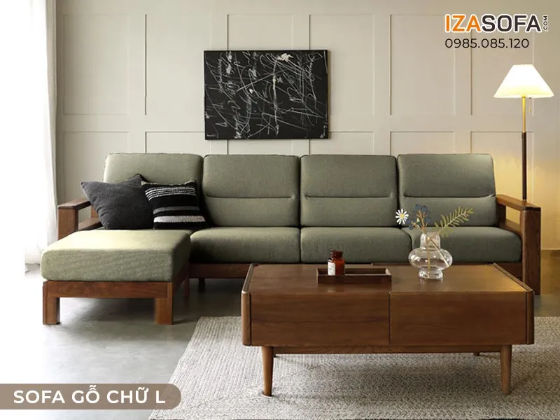 Bộ sofa gỗ chữ L cho căn hộ phong cách hiện đại