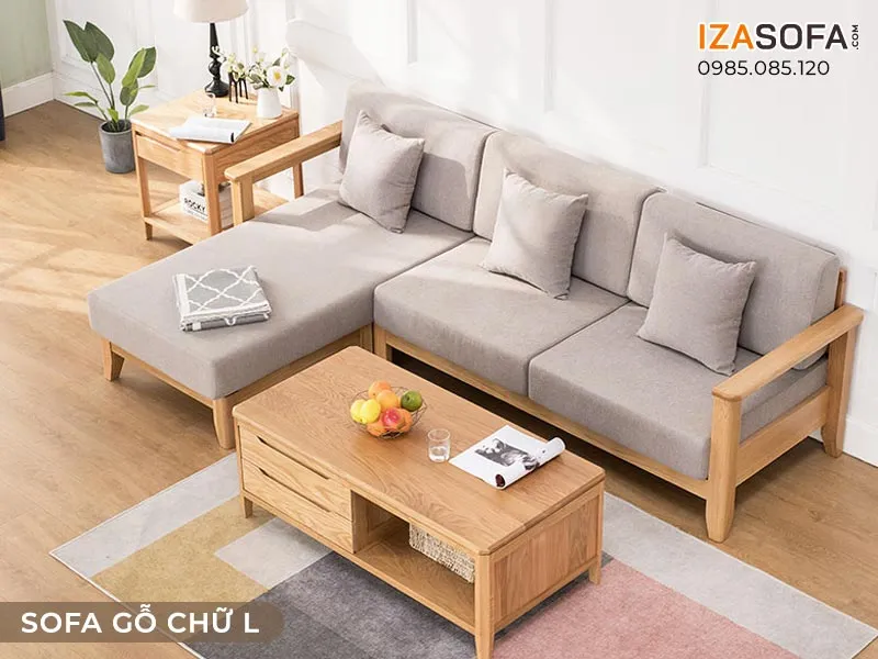Bộ sofa gỗ chữ L đẹp kích thước mini cho căn hộ chung cư