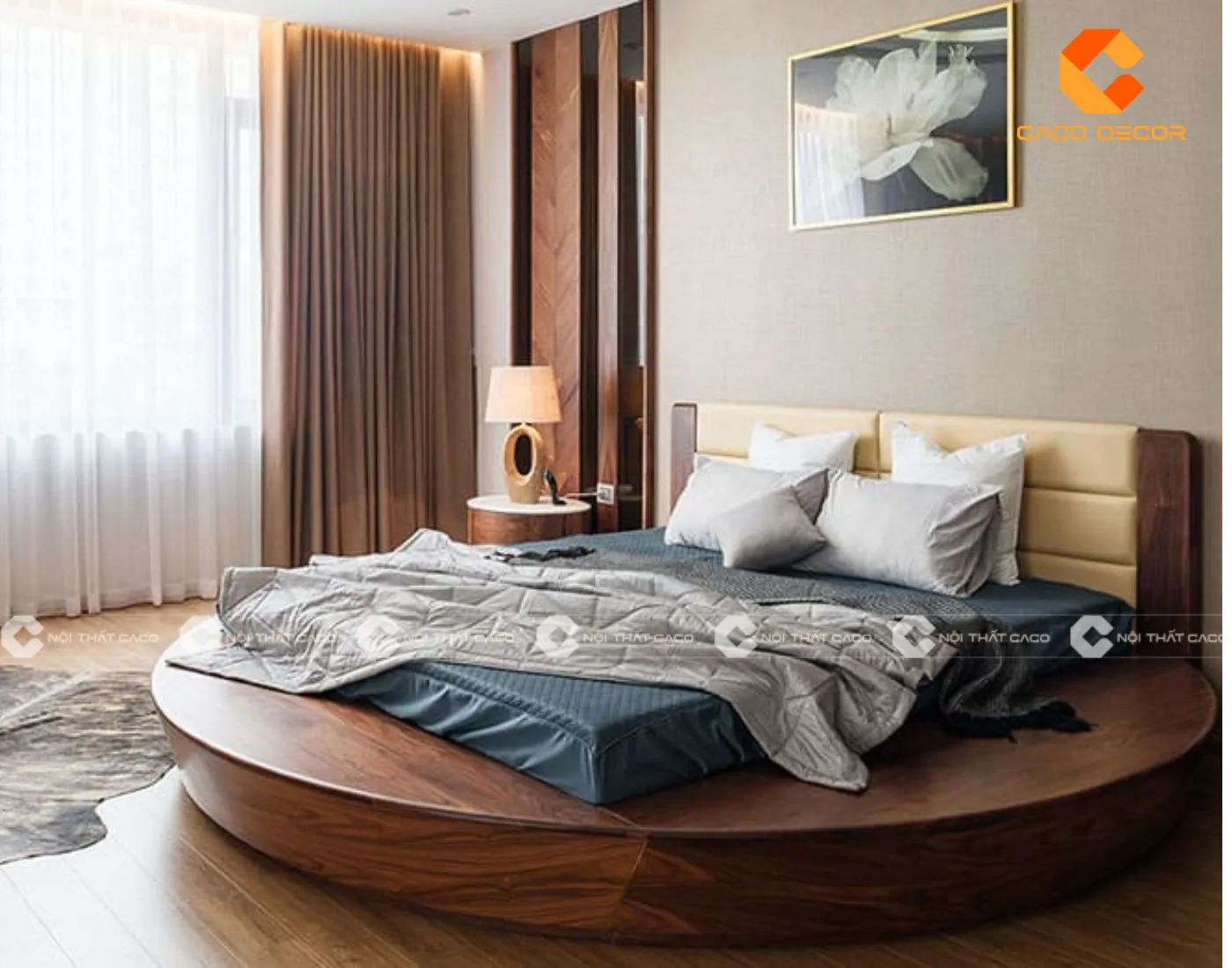 Giường ngủ gỗ tự nhiên hình tròn phong cách sang trọng
