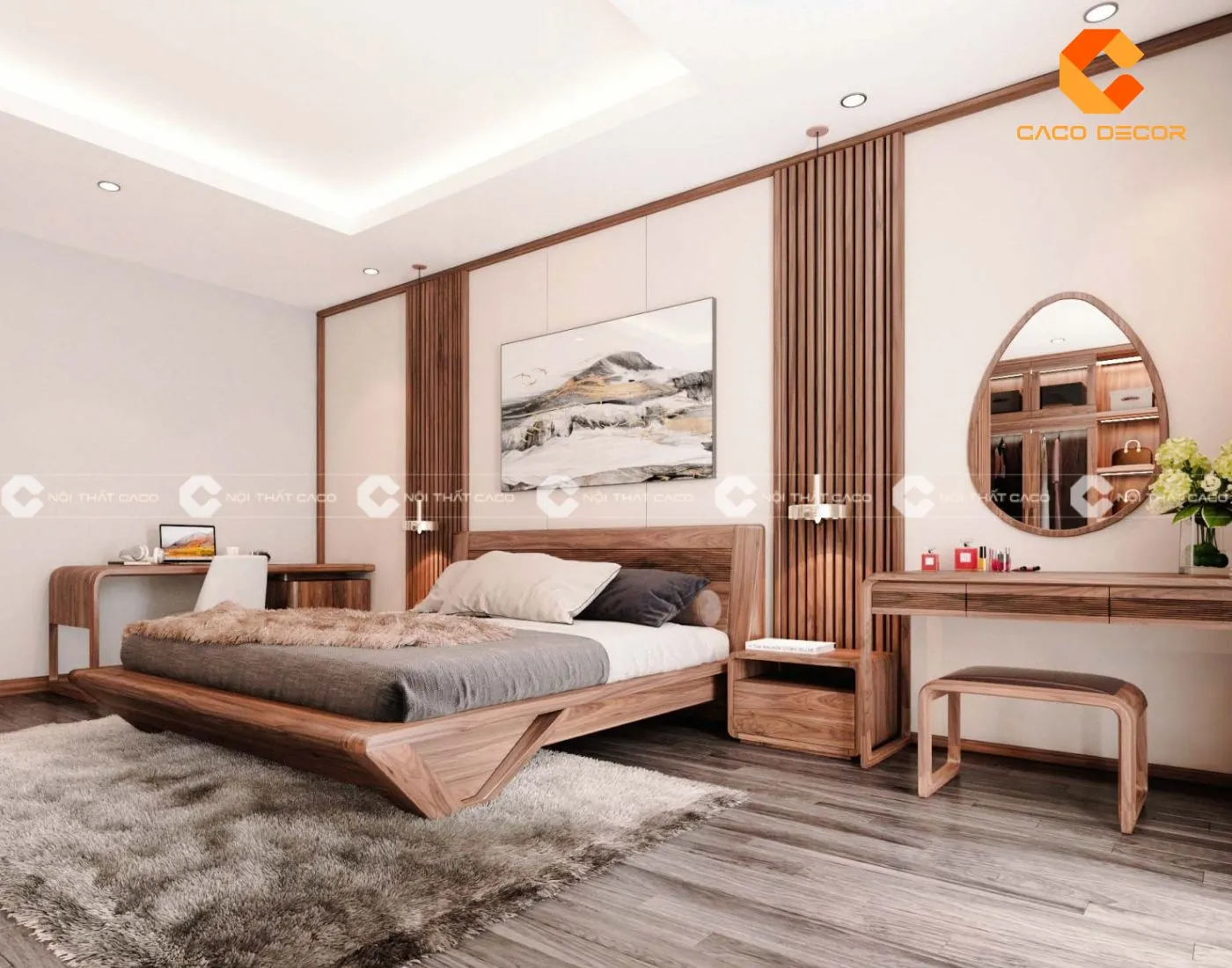 Bộ giường tủ gỗ tự nhiên phong cách hiện đại với thiết kế tối giản