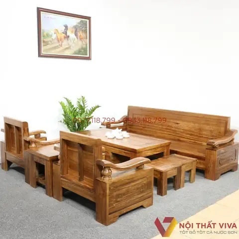 Bộ sa lông gỗ Hương Xám đối tay cong kiểu dáng sang trọng