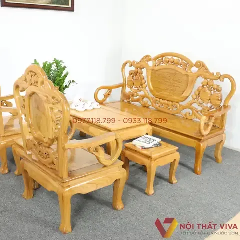 Bộ sa lông 6 món gỗ Gõ Đỏ chạm Đào uy nghi