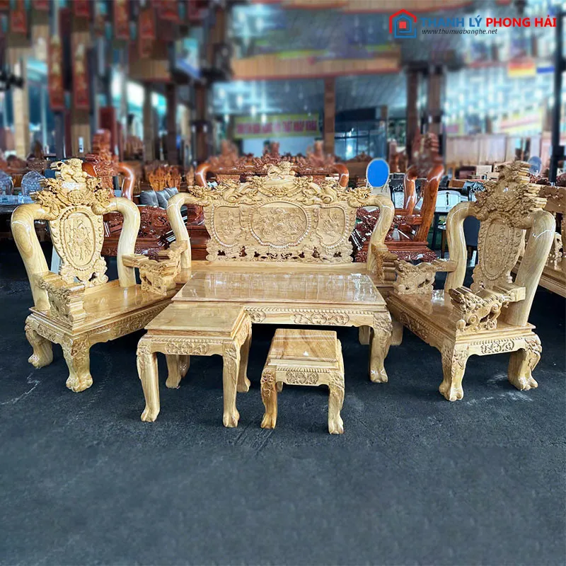 Bộ Salon Gỗ Gõ Lưng Tấm Chạm Nghê Mới 99% (Nhiều Size)