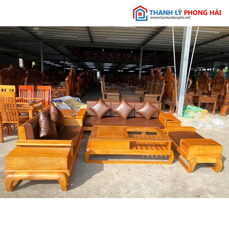 Bộ Salon Gỗ Sồi Nguyên Tấm Mới 99%