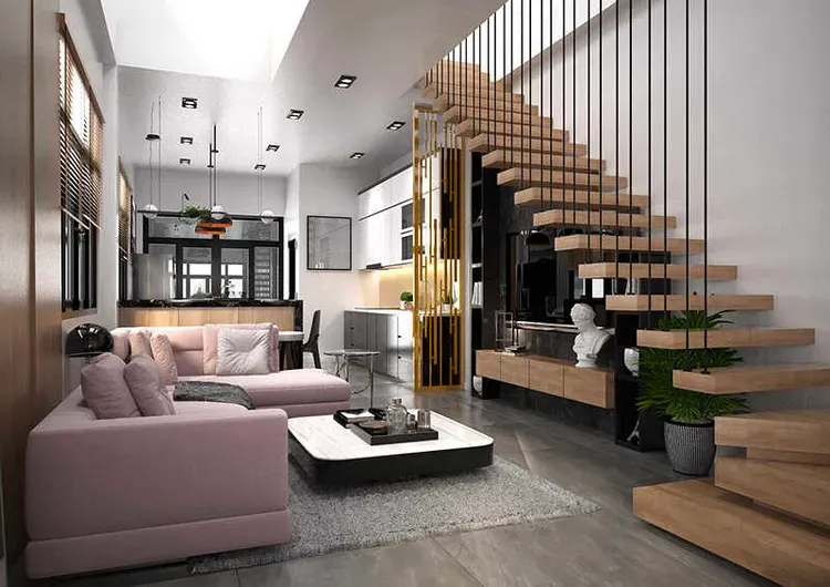 Bộ sofa chữ L cho phòng khách giúp bạn tiết kiệm được diện tích.