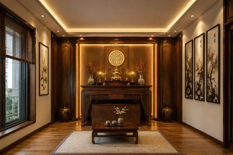 Bố trí ánh sáng trang nghiêm cho bàn thờ căn hộ