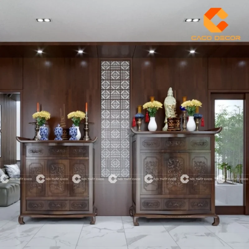 Bố trí bàn thờ gia tiên phong cách truyền thống bố trí bàn thờ gia tiên theo phong cách truyền thống bằng gỗ