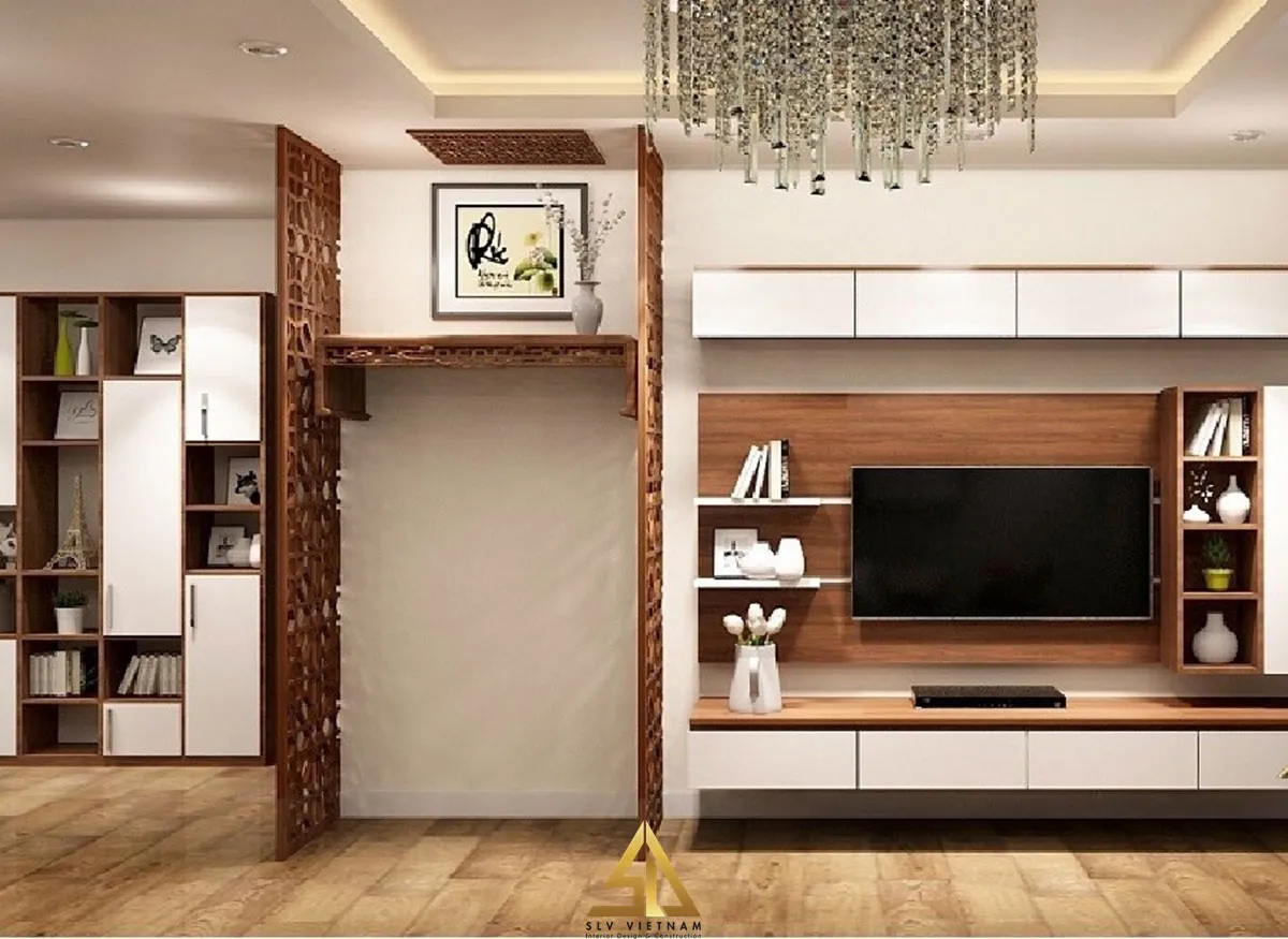 Mẫu 4: Bố trí nội thất phòng khách kết hợp phòng thờ