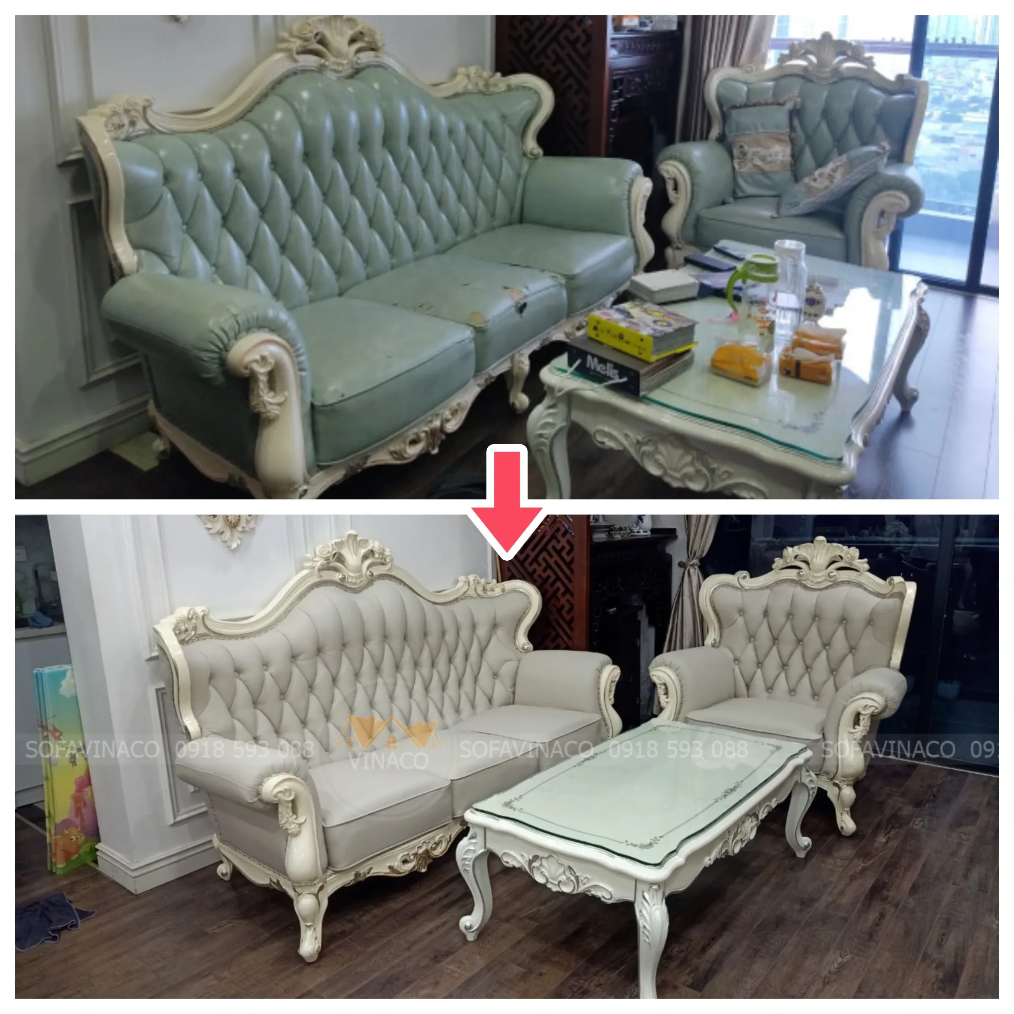 Bọc lại ghế sofa phòng khách tại Vinhome Oceanpark