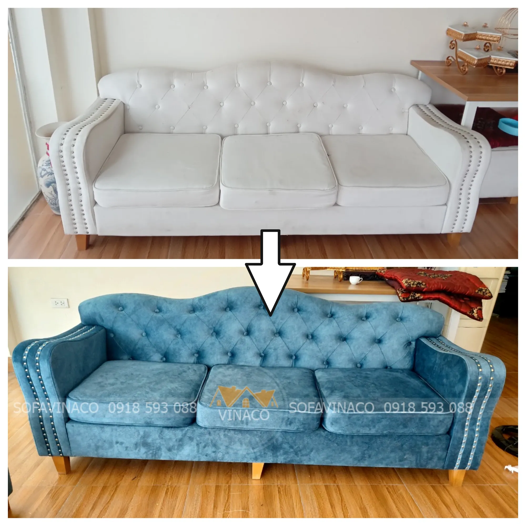 Bọc lại ghế sofa nỉ nhung tại Lideco Trạm Trôi