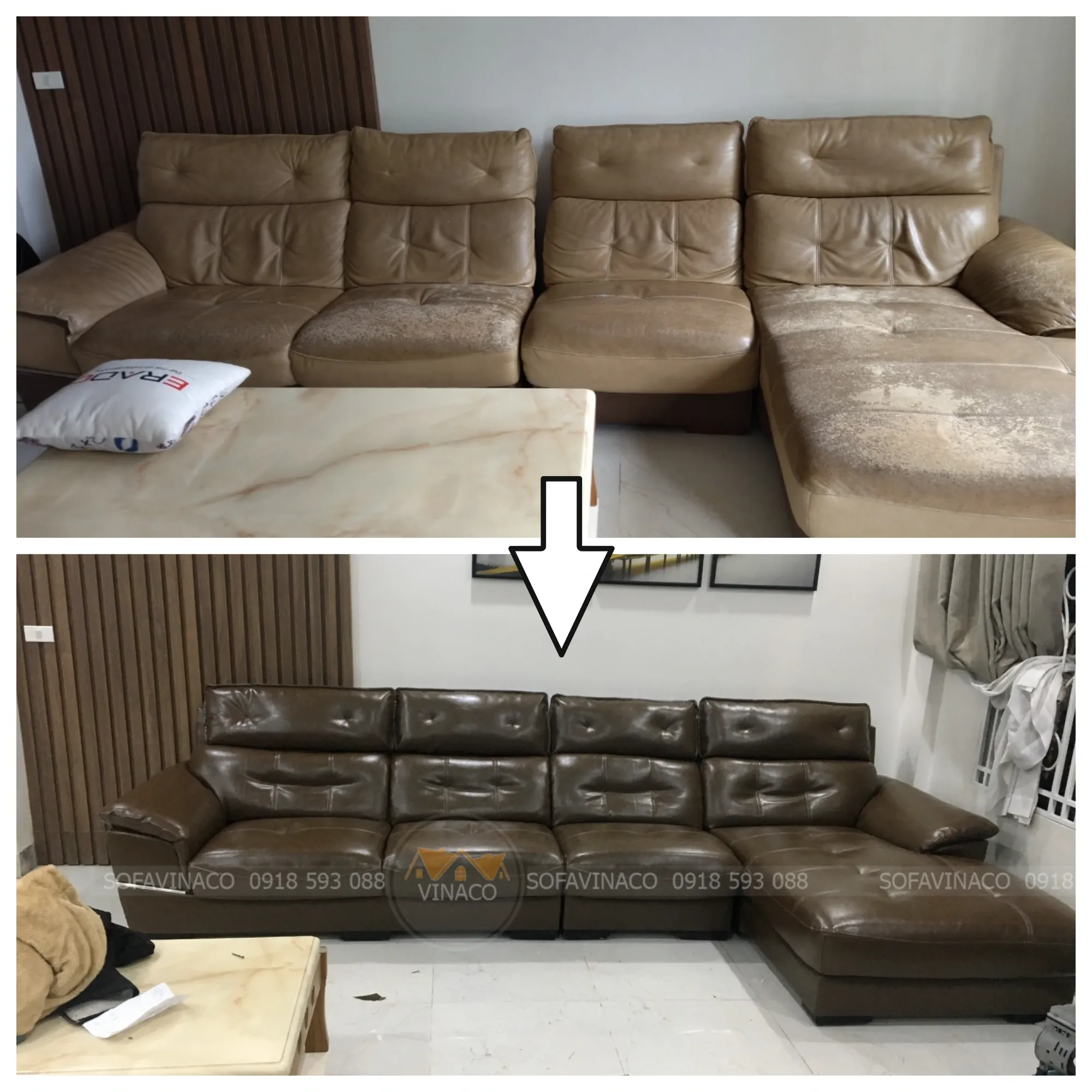 Bọc lại ghế da sofa bị bong tróc nứt nẻ tại Long Biên