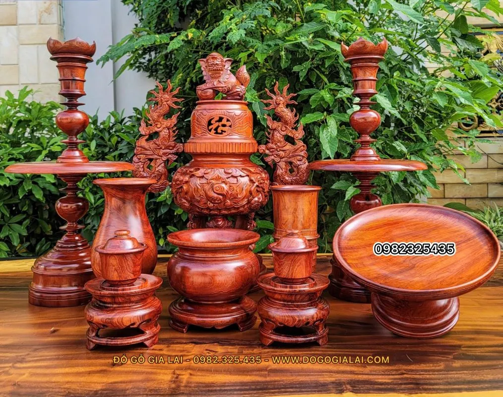 bộ lư hương gỗ 9 món 40cm