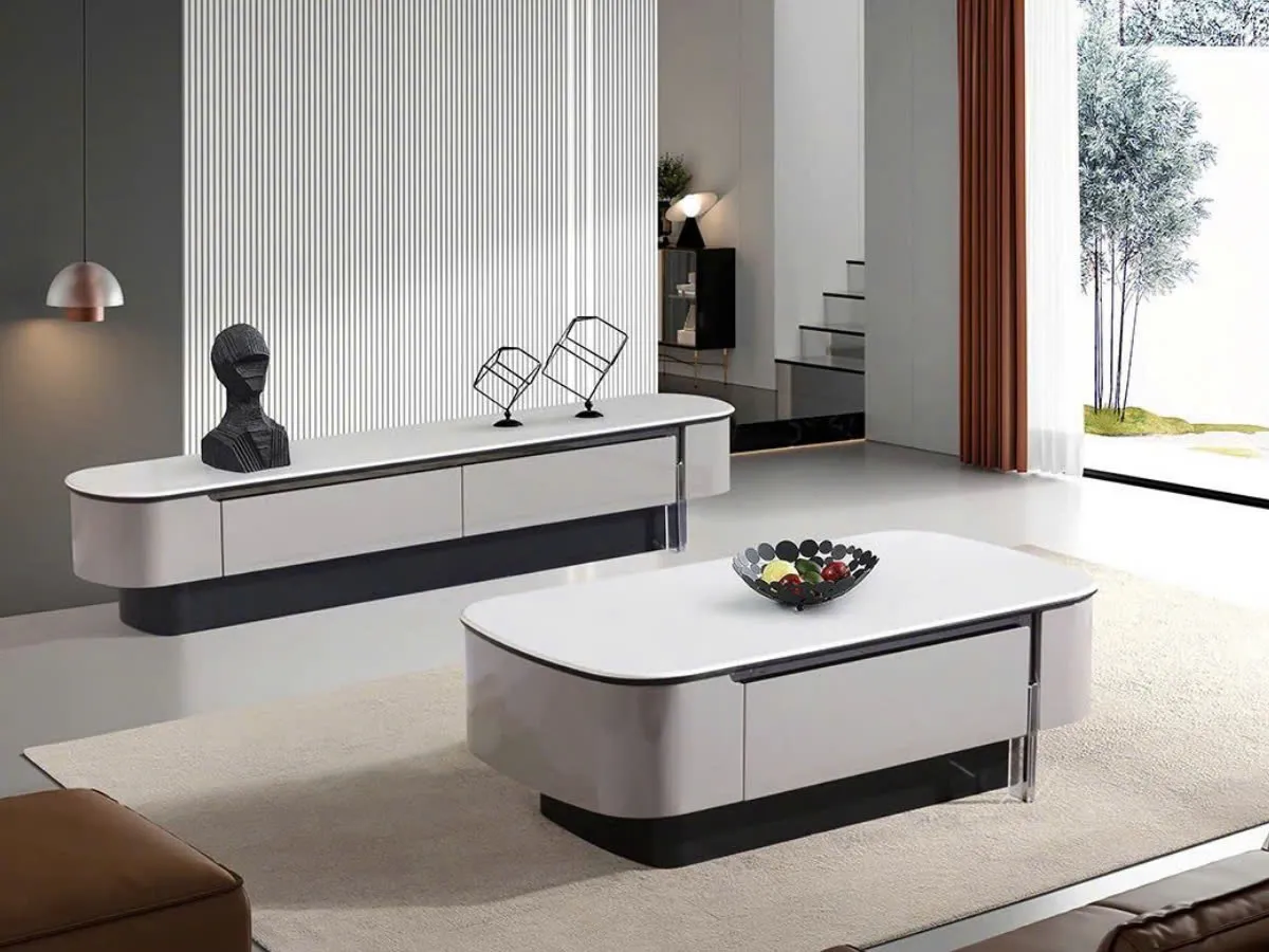 Mẫu bàn trà mặt đá hiện đại 1m3, chân kim loại chắc chắn