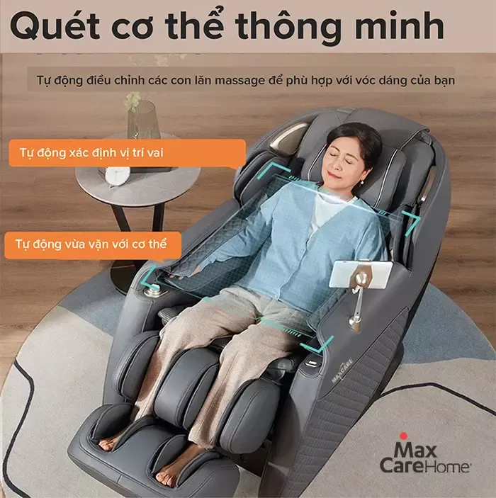 Công nghệ AI nhận diện cấu trúc cơ thể trên ghế massage giúp điều chỉnh con lăn phù hợp với người cao tuổi