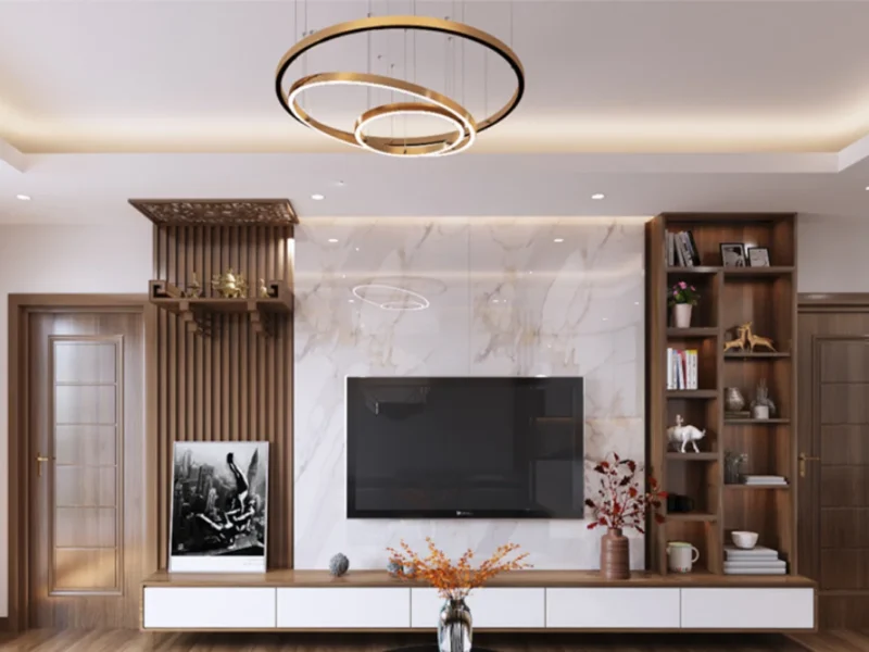 Các kiểu dáng vách trang trí liền bàn thờ phòng khách