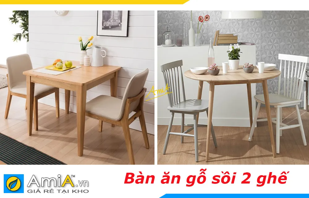 Các mẫu bàn ăn gỗ sồi 2 ghế đẹp hiện đại thiết kế đơn giản