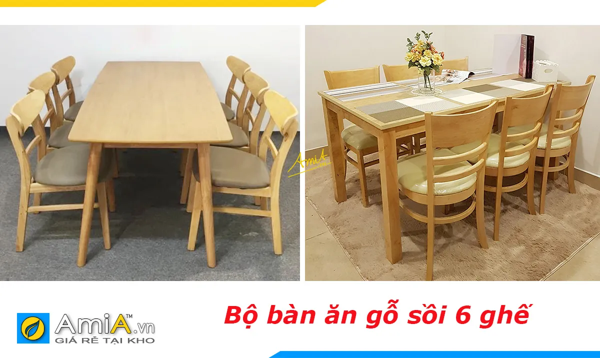 Các mẫu bàn ghế ăn gỗ sồi 6 ghế đẹp hiện đại cho nhà đông người
