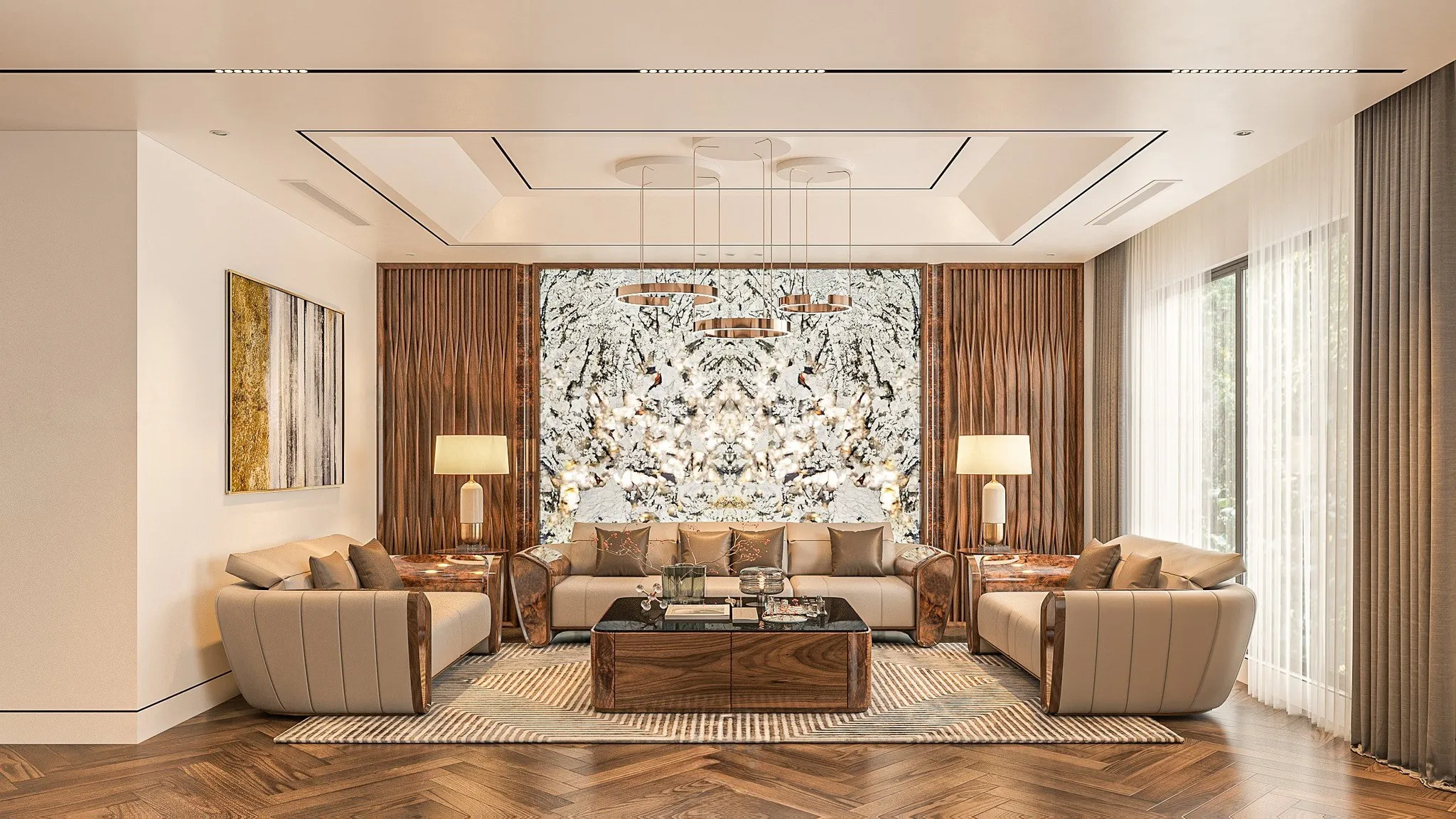 Các mẫu bàn ghế gỗ phòng khách đẹp hiện đại với khung gỗ tự nhiên và đệm da PU