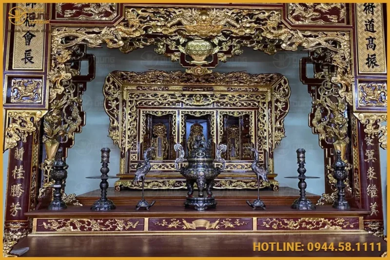cách bày bộ đỉnh đồng trên bàn thờ theo kích thước bàn thờ