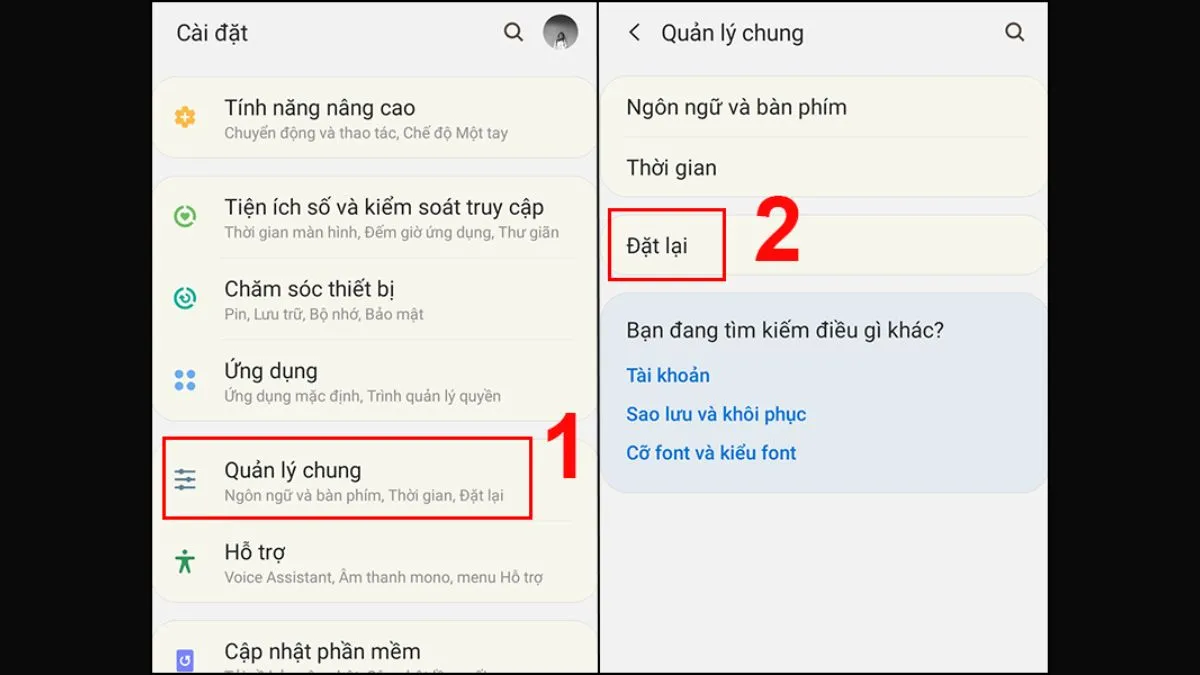 Truy cập Cài đặt và Quản lý chung để khôi phục cài đặt gốc bàn phím
